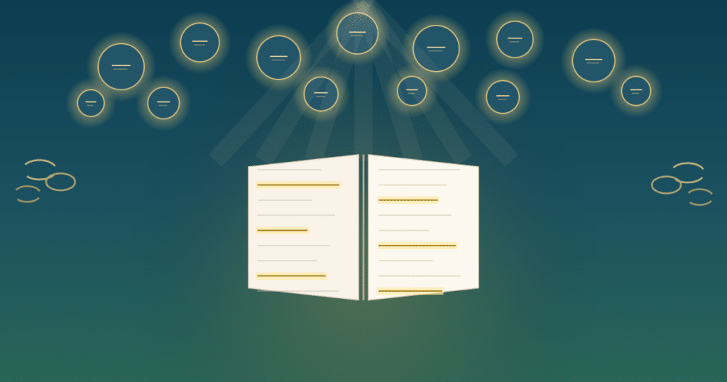 Glossário de Narcisismo: livro aberto com termos de abuso narcisista e elos de corrente quebrados simbolizando liberdade