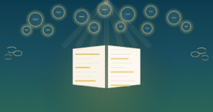 Glossário de Narcisismo: livro aberto com termos de abuso narcisista e elos de corrente quebrados simbolizando liberdade