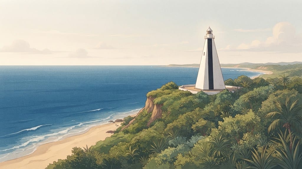 Ilustração inspirada no Farol do Cabo Branco e no litoral de João Pessoa, gerada com IA